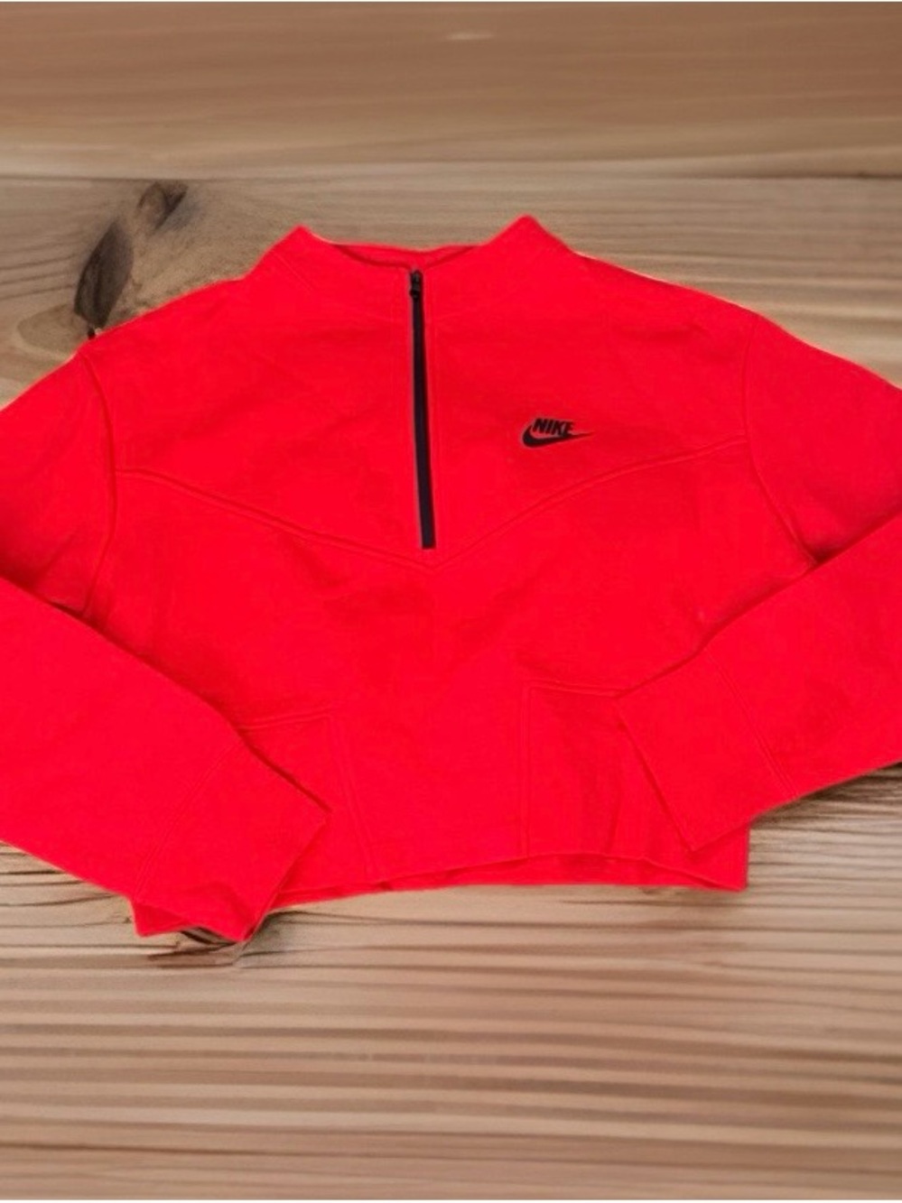 Nike Tech Woman’s Bright Red Quarter-Zip Cropped Sweatshirt